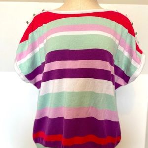 Joseph A. Multi-Color Stripe Size PXL Short Sleeve Knit Purple Pink Mint White